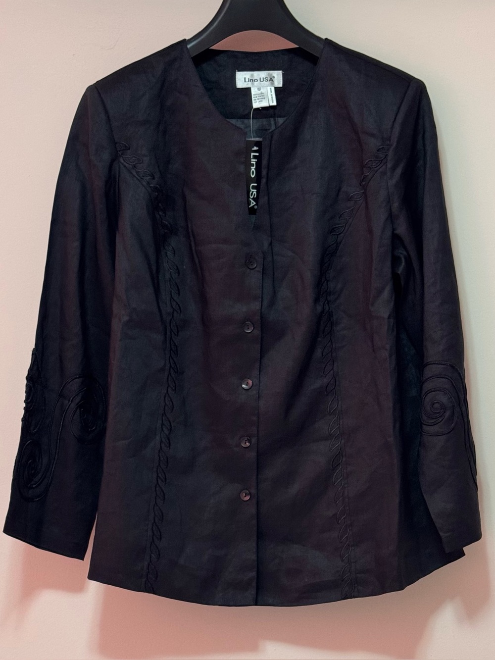 Lino USA Black 100% Linen button-down Blouse/Jacket